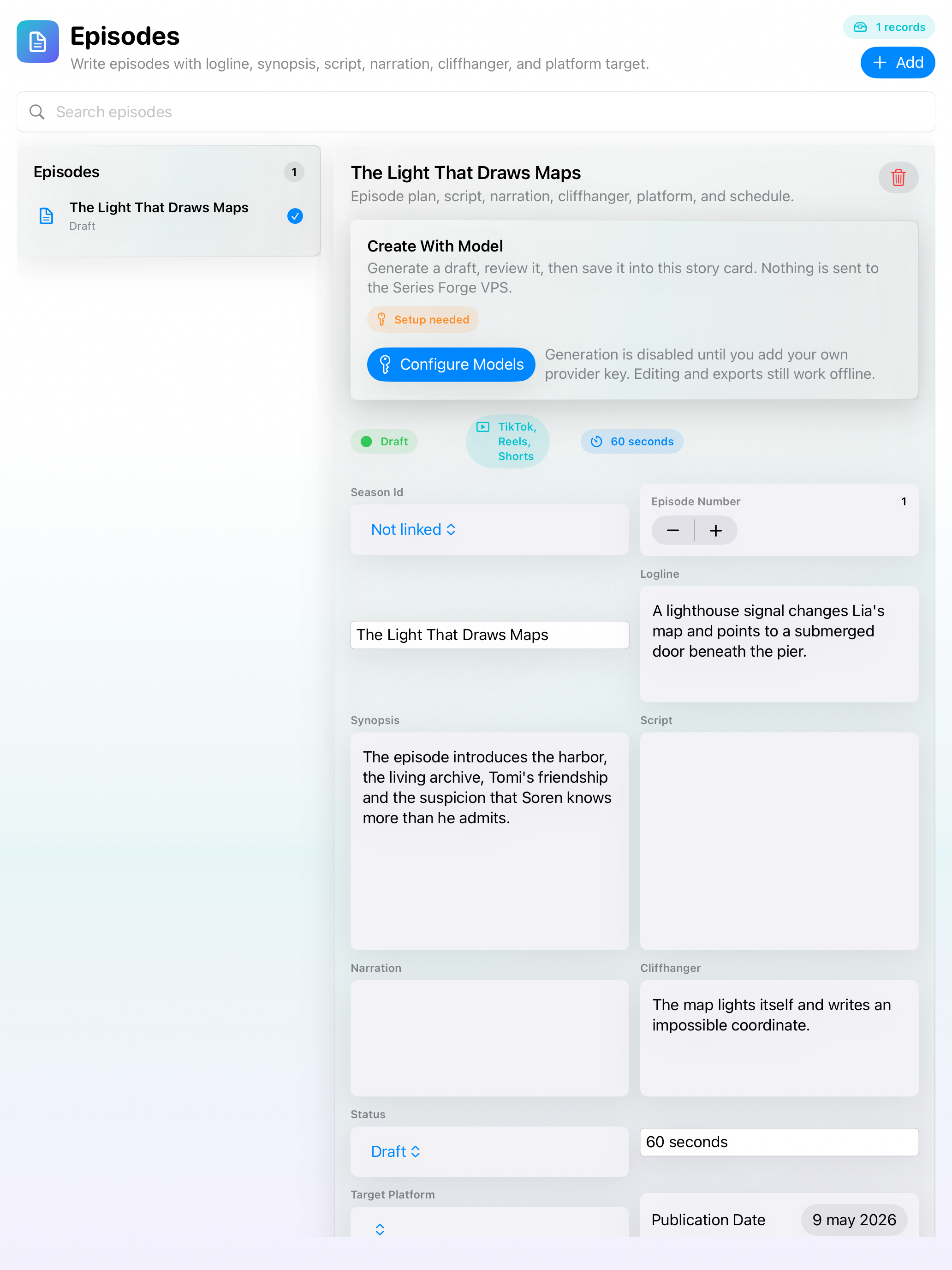 Series Forge iPad character workspace